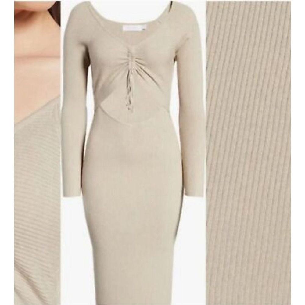 NWOT All in Favor Gathered Front Cut out Long Sleeve Ribbed Midi Dress - Picture 7 of 9